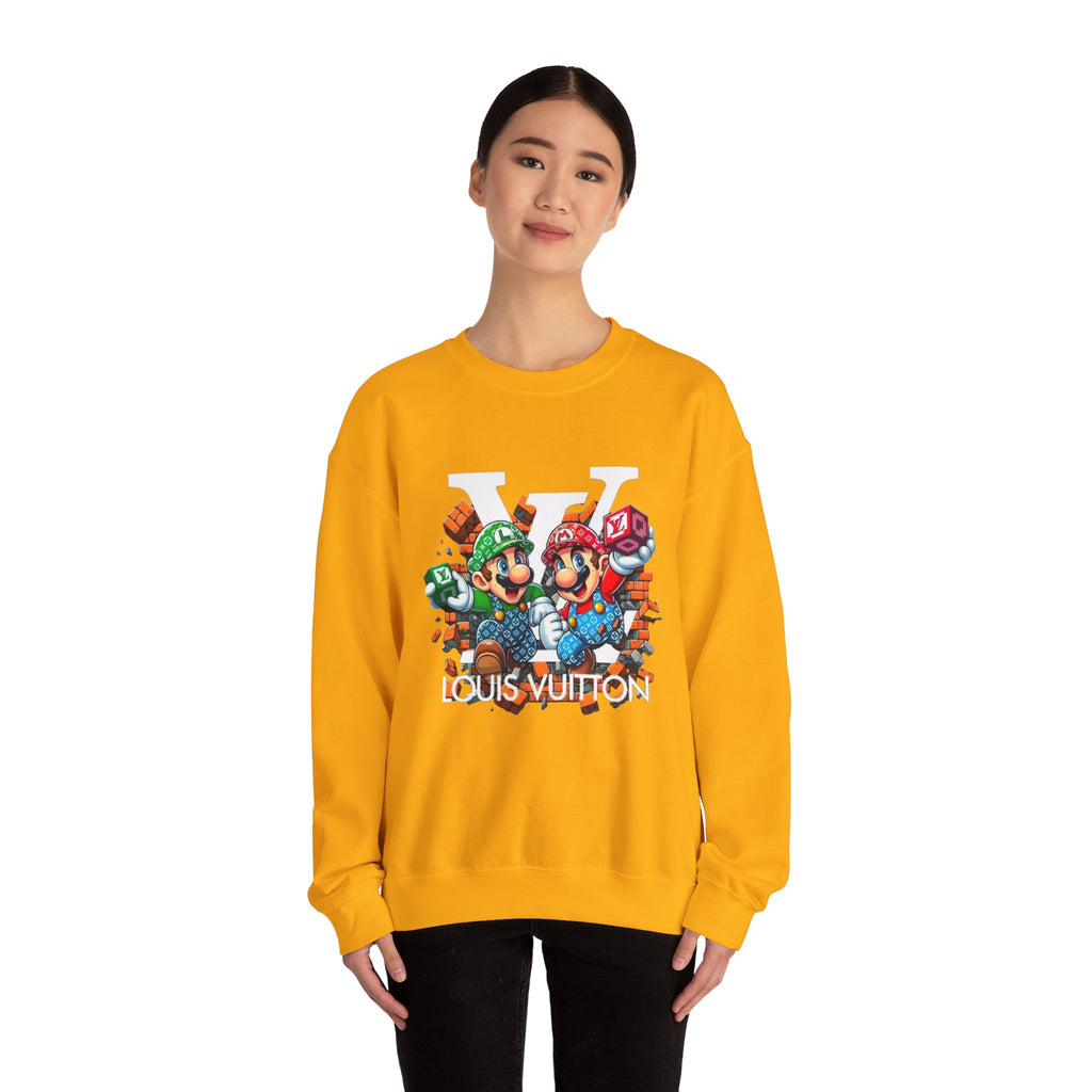 FIRE! Mario Streetwear Crewneck Sweatshirt — LV-Inspired Luxury